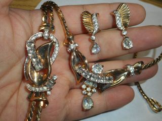Mazer Brothers Vintage Parure Necklace & Bracelet Earrings 3 Piece Set Art Deco