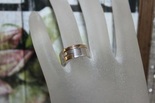 Signed Jpa Mid Century Modern Sterling Silver & 10 K Gold Ring 7 1/2
