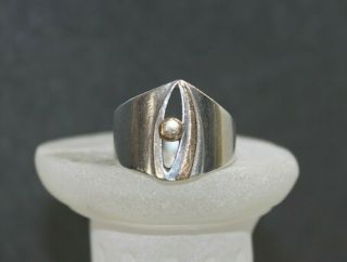 Signed Jpa Mid Century Modern Sterling Silver & 10 K Gold Ring 8 1/2