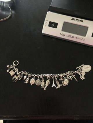 Solid Sterling Silver Loaded Charm Bracelet With Tiff And Co Charm 50g
