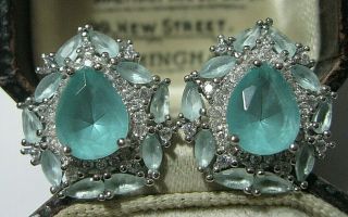 Jewellery Sterling Silver Aqua Chalcedony & Topaz Gem Stone Earrings