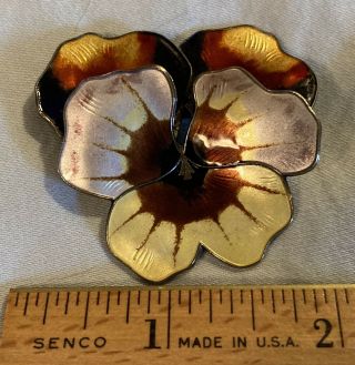 David Andersen Signed Sterling S Enamel Pansy Pin Brooch Norway Perfect