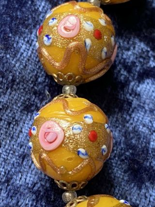 Vintage Mid Century Yellow Murano Italian Art Glass Wedding Cake Bead Necklace 2