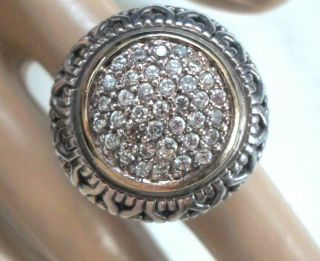 Large Sterling Ring Cz Stone Top W/gold Accent Size 6.  5