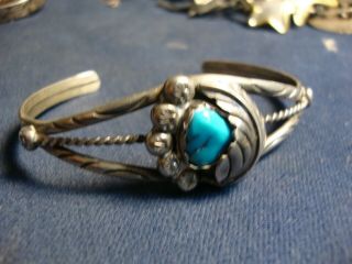 Navajo Native American Turquoise Sterling Silver Old Chunky Bracelet
