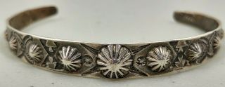 Antique Native Navajo Ingot Silver Cuff Bracelet W/ Repousse And Hand Stammped
