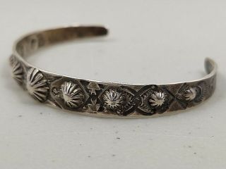 ANTIQUE NATIVE NAVAJO INGOT SILVER CUFF BRACELET W/ REPOUSSE AND HAND STAMMPED 2