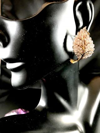 Gorgeous Joseph Mazer Jomaz Goldtone Pave Crystal Rhinestone Leaf Clip Earrings