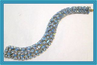 Sherman Sky Blue & Lavender Ab -.  75 " Wd - 5 Row Marquise Cluster Bracelet Nr