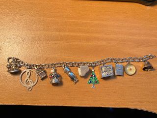 Vintage Sterling Silver Religiouscharm Bracelet With 11 Different Charms 25.  7 G
