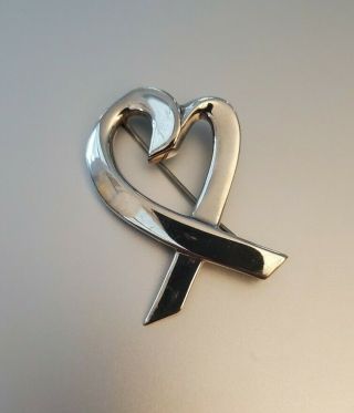 Tiffany & Co.  Signed Paloma Picasso Brooch Sterling Silver 925 Loving Heart Pin