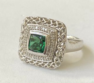 Kay Jewelers Jwbr Sterling Silver Tourmaline White Diamond Halo Ring Sz 7
