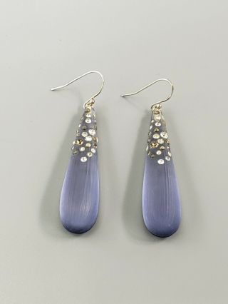 Signed Alexis Bittar Earrings Purple Lucite White Gray Rhinestones