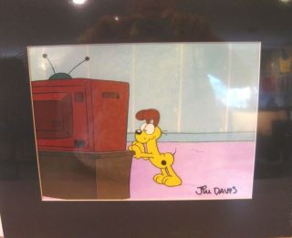 Garfield Odie Production Cel Opc Signed Jim Davis Odie W/tv Cartoon