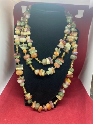 Vintage Miriam Haskell 60 " Opera Length Faux Agate & Jasper Bead Necklace
