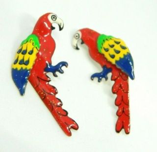 Lunch At The Ritz Petite Red Yellow Blue Sparkle Parrot Post Earrings