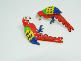 Lunch at the Ritz Petite Red Yellow Blue Sparkle Parrot Post Earrings 2
