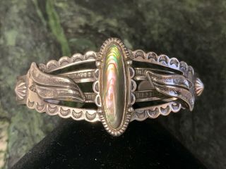 Vintage Bell Trading Post Sterling Silver & Mother Of Pearl Mop Cuff Bracelet