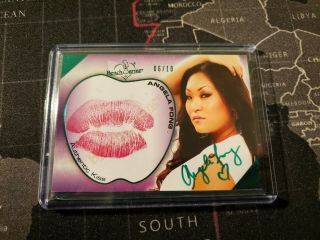 2012 Benchwarmer Angela Fong Hot For Teacher Green Foil Kiss Card Auto 6/10 Wwe