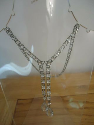Art Deco Open Set Crystal Double Dropper Necklace,  So Stylish And Perfect