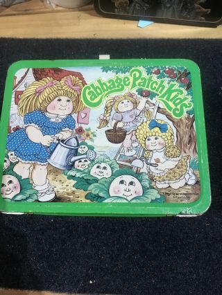 Vintage 1983 Cabbage Patch Kids Metal Lunch Box & Thermos Set