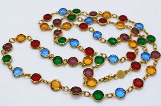 Vintage 36 " Multi - Colored Austrian Bezel Crystal Gold - Tone Necklace