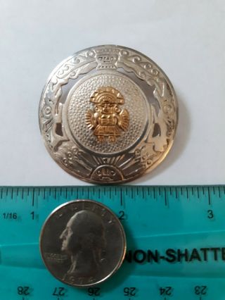 Vintage Peruvian Peru Aztec Sterling Silver 18k Yellow Gold Brooch Pin