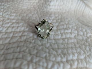 Vintage Unique Sterling Silver Light Green Cushion Cut Stone Ring Sz 8