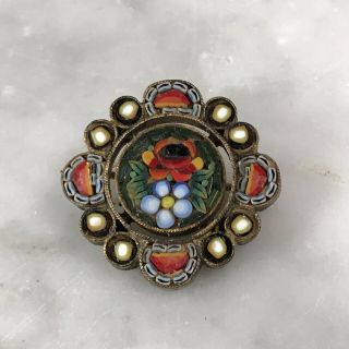 Italian Vintage Micro Mosaic Floral Brooch Pin Made In Italy Micromosaic