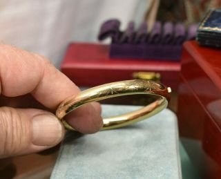 Estate Vintage Antique Engraved Gold Filled Hinged Bangle Bracelet