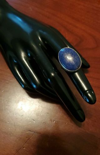 Vintage Statement Sterling Silver 925 Ring With Dark Blue Stone Sz 6.  5
