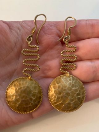 Vintage 925 Sterling Silver Gold Wash Hammered Snake Dangle Earrings