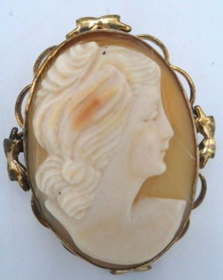 Vintage 10k Gold Filled Carved Shell Cameo Pin Brooch Pendant 7 Grams 1 3/4 " L
