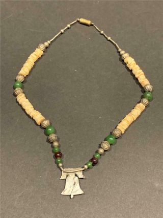 Vintage Native American Liberty Coin Cut - Out Pendant And Gem Stone Bead Necklace
