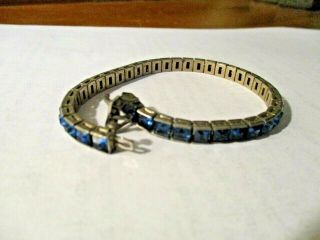 Vintage Sterling Silver Tennis Bracelet W/blue Crystal Rhinestones