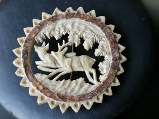 Vintage Jewellery Carved Animal Brooch Made From Horn.