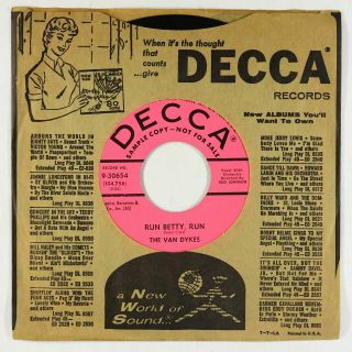 Doo - Wop R&b 45 - Van Dykes - Run Betty,  Run/the Fixer - Decca - Vg,  Mp3