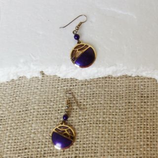Earrings By Edgar Berebi Goldtone Pierced Round Dome Purple Dichroic