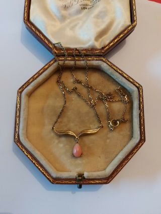 Vintage Art Deco Rolled Gold Angel Skin Coral Laviler Drop Necklace