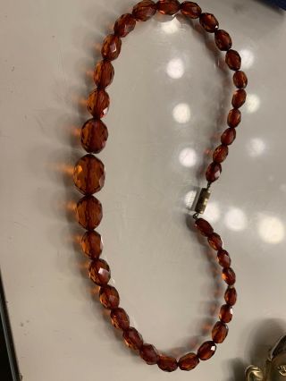Art Deco Bakelite Faceted Cherry Red Amber Bead Necklace 19g Simichrome 3