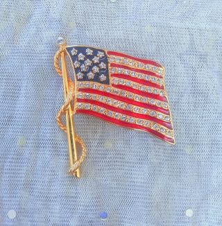 Vintage Jbk Camrose & Kross Usa American Flag Gold Tone Pin Brooch