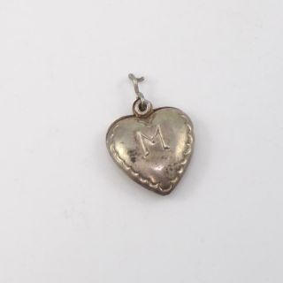 Vintage Antique Sterling Silver Puffy Heart Love Letter Initial M Charm Lhd3