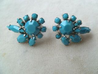 Stunning Sherman Opaque Turquoise 1 1/8 " Clip Style Earrings