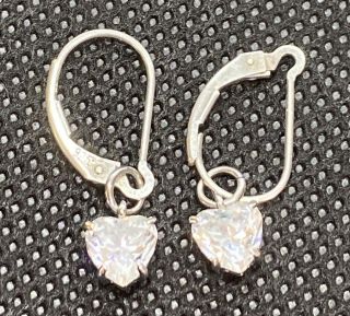 Swarovski Swan Signed Sterling Silver 925 Faceted Crystal Dangle Heart Earrings