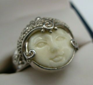Sajan 925 Sterling Ring Moon Face Goddess Size 8.  25 Adjustable