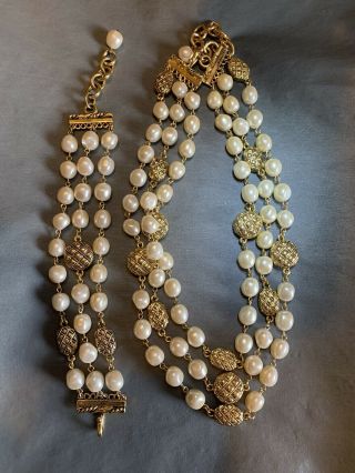 Joan Rivers Necklace And Bracelet Freshwater Pearl Gold Tone 3 Strand