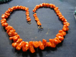 Native American Red Coral Sterling Silver Big Chunky Necklace