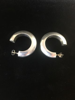 Vintage Sterling Silver Earrings Barra Half Moon Open Wide Round Modern Abstract