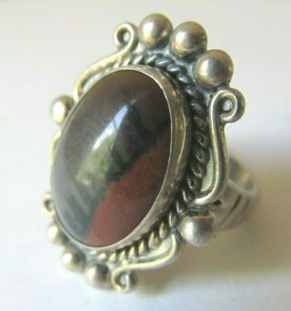 Vintage Sterling Silver Old Pawn Southwest Striped Agate Ring Size 5 Signed