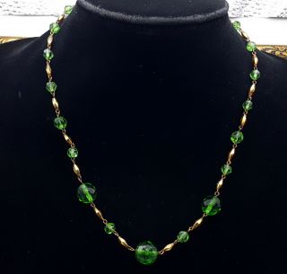 Art Deco Czech Green Glass Beads Necklace